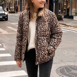 J.Crew Primaloft leopard print puffer jacket